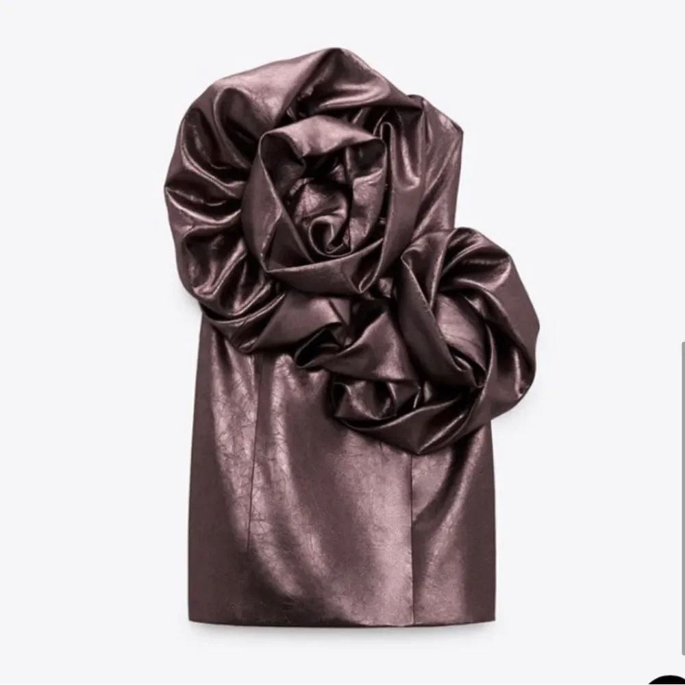 New Zara metallic large flower bronze rose avant-garde mini dress L - Picture 4 of 5